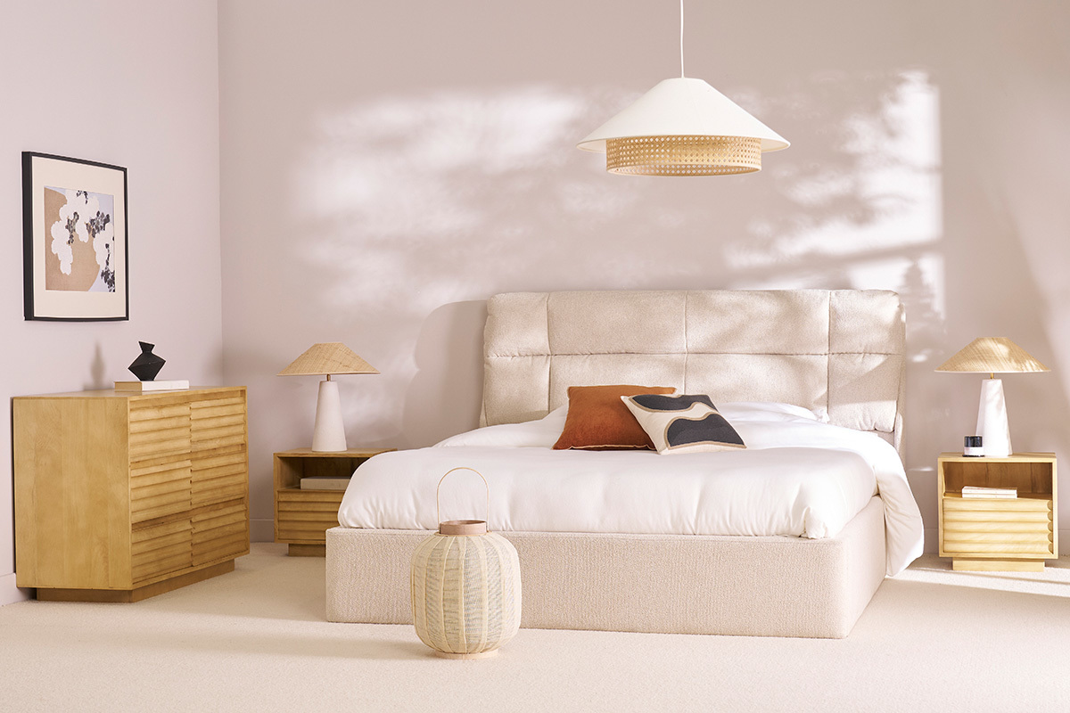 Suspension en coton �cru et cannage rotin naturel D50 cm HAIKO