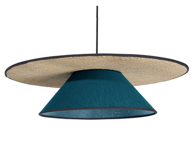 Suspension en lin bleu paon et rabane naturelle D55 cm AZAMI