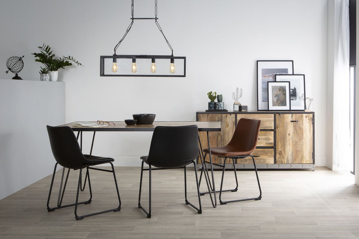 Suspension industrielle 4 lampes m�tal noir verre GALERIA