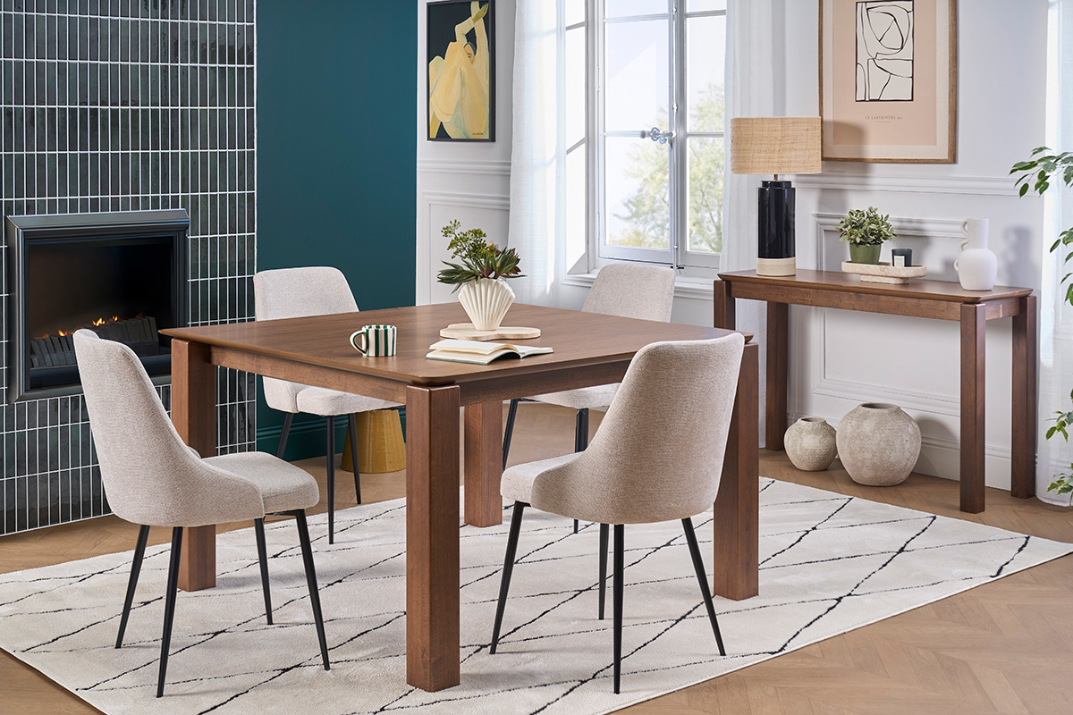 Table � manger carr�e bois fonc� noyer L120 cm RAYA