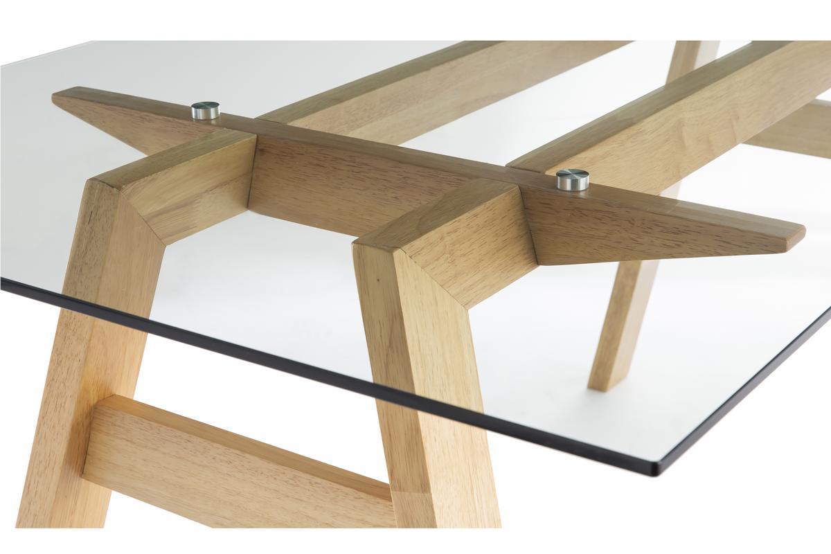 Table � manger design en verre transparent et bois clair L160 cm BACCO