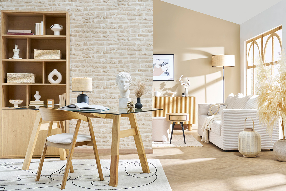 Table � manger design en verre transparent et bois clair L160 cm BACCO