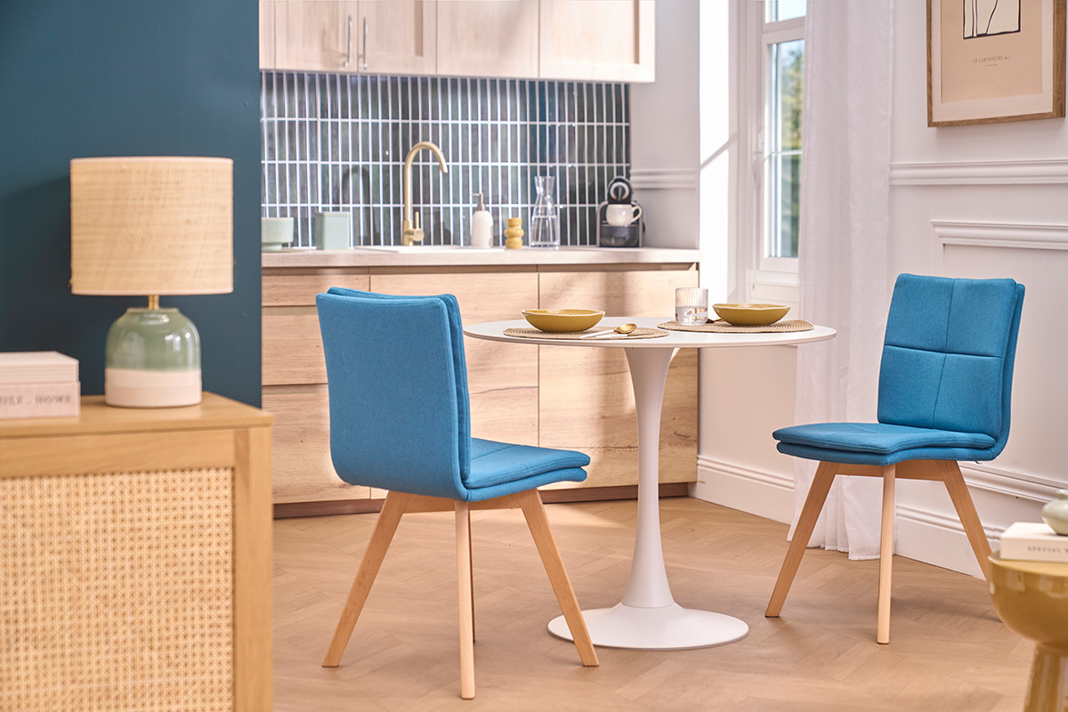 Table � manger design ronde en c�ramique blanche et m�tal D90 cm MALOU