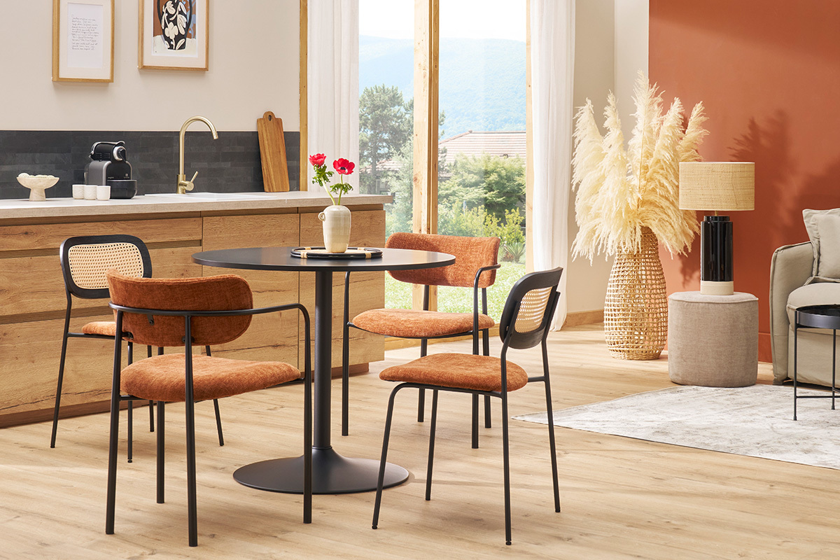 Table � manger design ronde noire D90 cm CALISTA