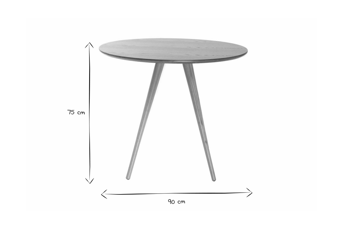 Table � manger ronde ARTIK, dimensions 90 cm de diam�tre et 75 cm de hauteur en noir et blanc.