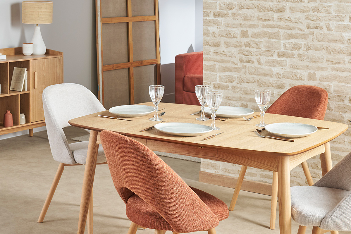 Table � manger extensible carr�e en bois clair L90-130 cm NORDECO