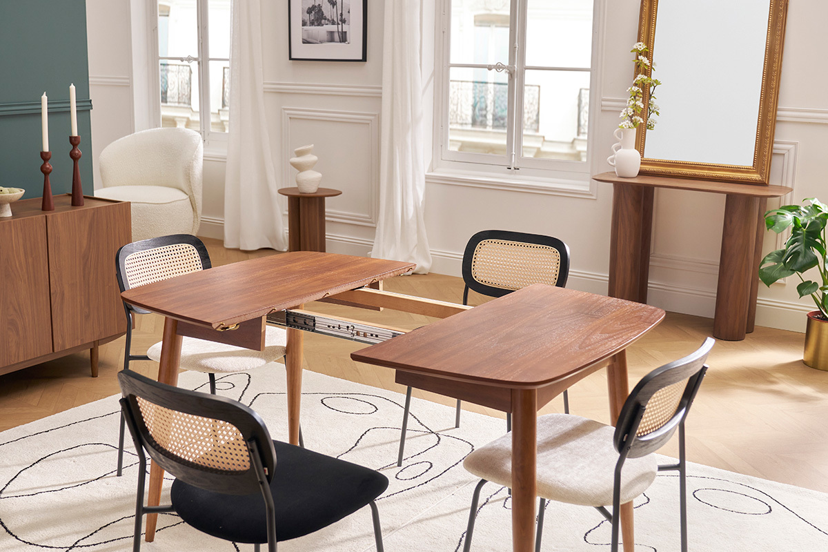 Table � manger extensible carr�e en bois fonc� L90-130 cm NORDECO