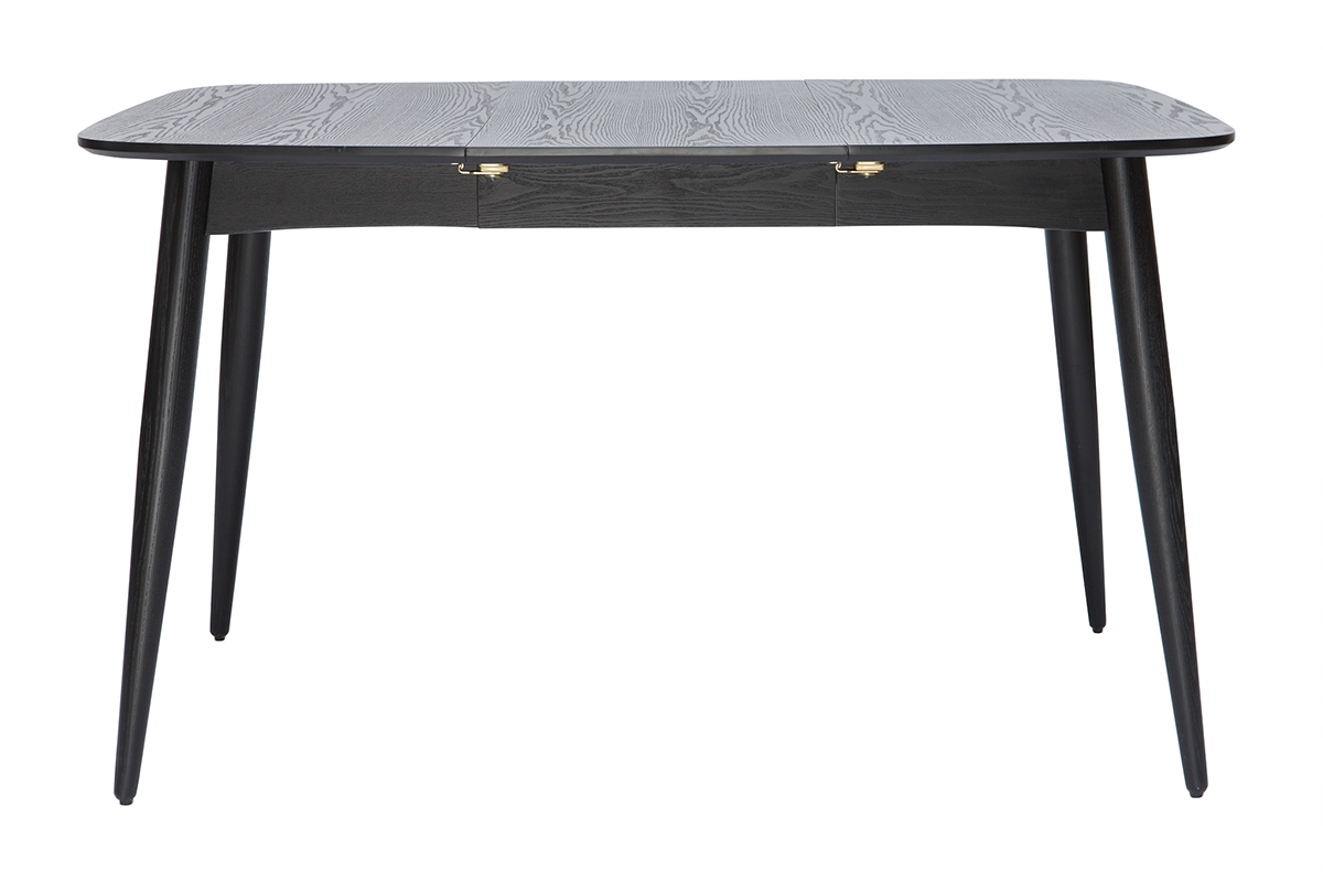 Table � manger extensible noire vue de face avec pieds effil�s.