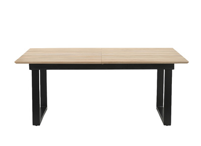 Table &agrave; manger extensible en bois clair manguier massif et m&eacute;tal noir L180-220 cm BRAVA