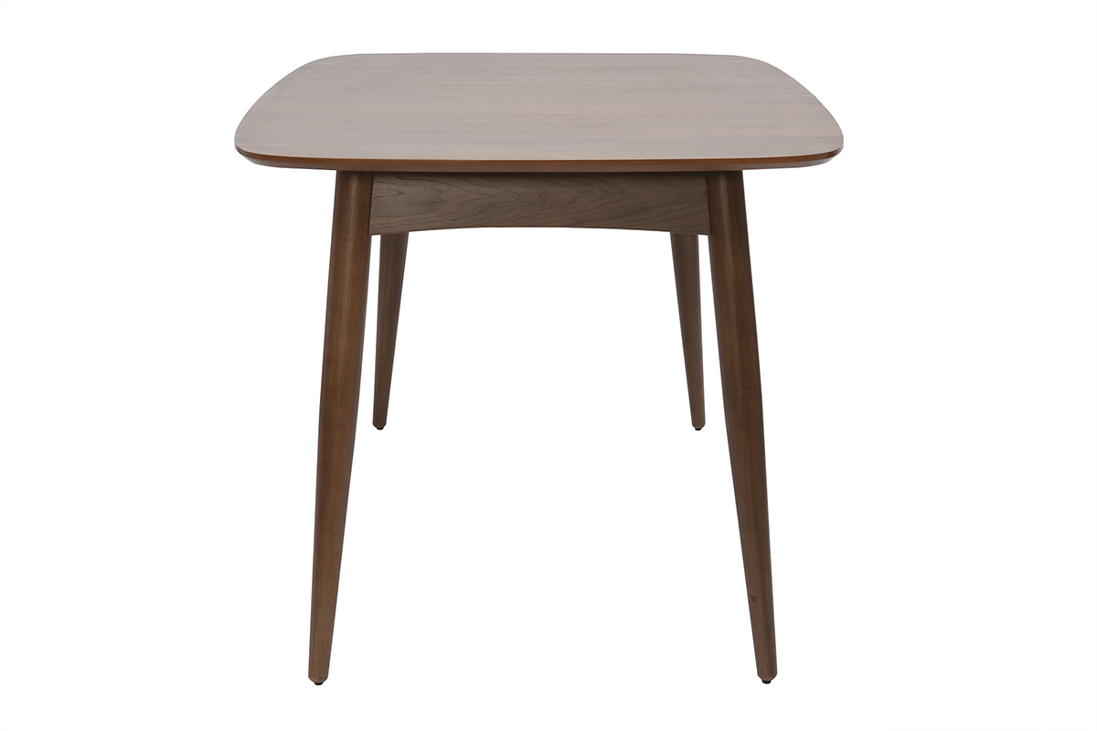 Table � manger extensible NORDECO en noyer, vue de profil, dimensions L130-190 cm.