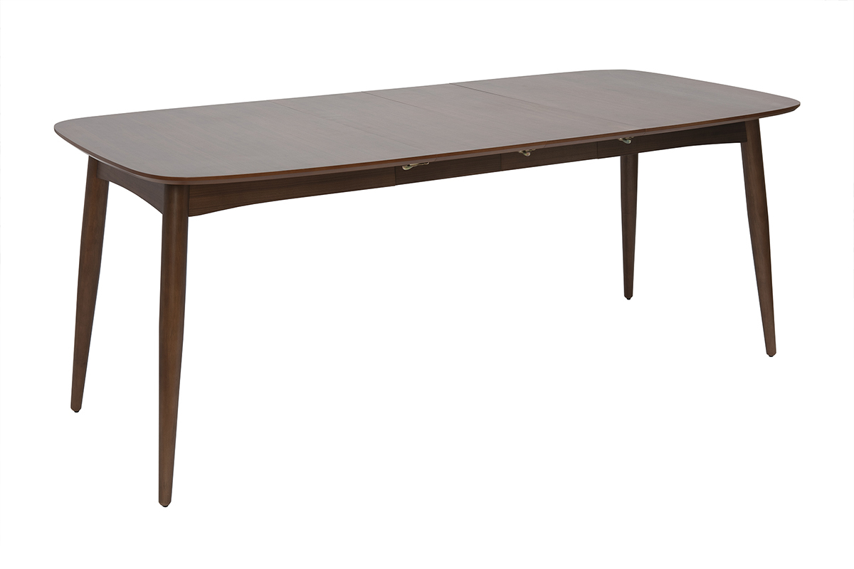 Table � manger extensible NORDECO noyer, vue de 3/4, longueur 130-190 cm