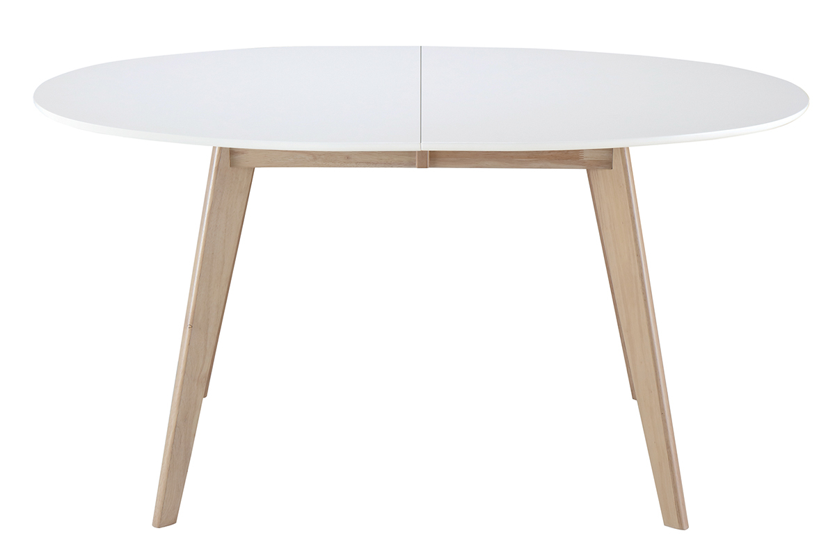 Table � manger extensible ovale blanche et bois clair L150-200 cm LEENA