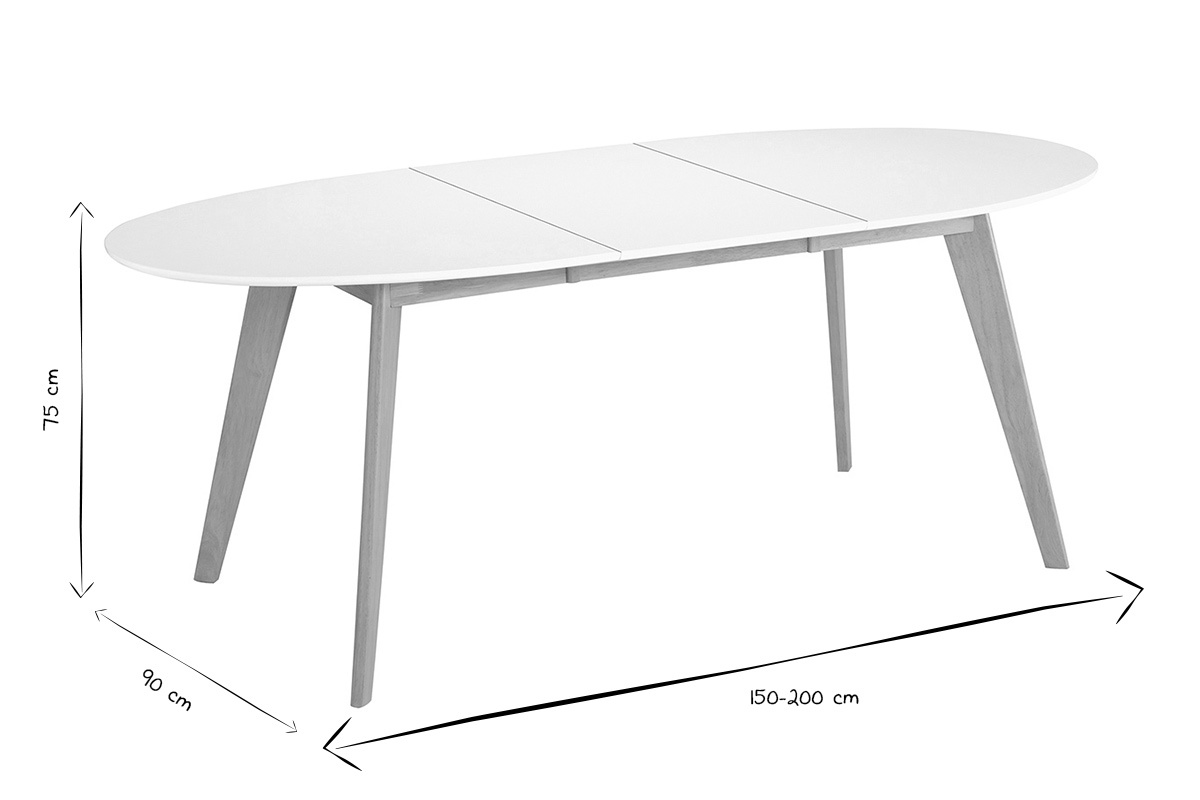Table � manger extensible ovale blanche et bois clair L150-200 cm LEENA