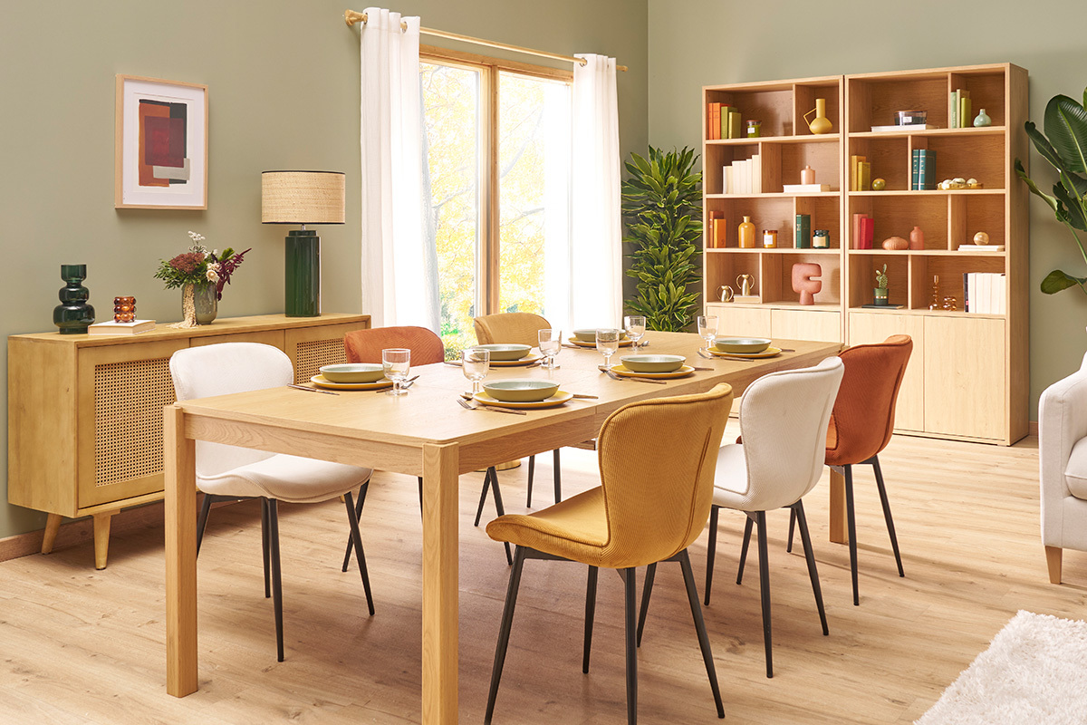 Table � manger extensible rallonges int�gr�es en bois clair ch�ne rectangulaire L125-238 cm AGALI