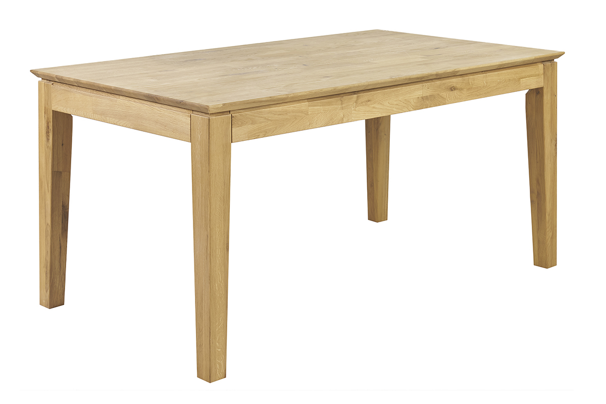 Table � manger extensible en bois clair ch�ne massif, vue de 3/4.