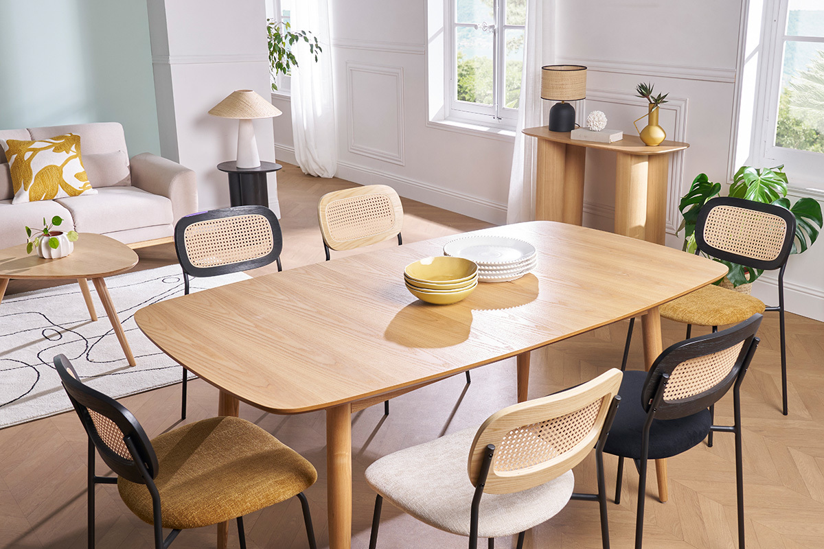 Table � manger extensible rectangulaire en bois clair L130-160 cm NORDECO