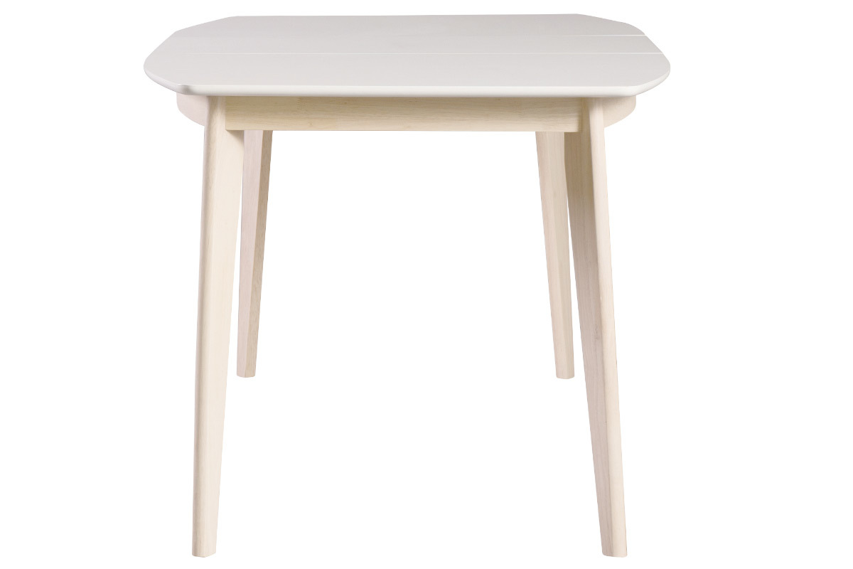 Table � manger extensible scandinave blanche et bois clair, vue de profil