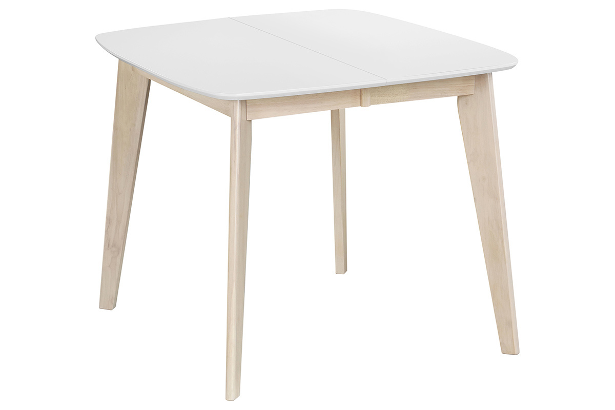 Table � manger extensible scandinave carr�e blanche et bois L90-130 cm LEENA