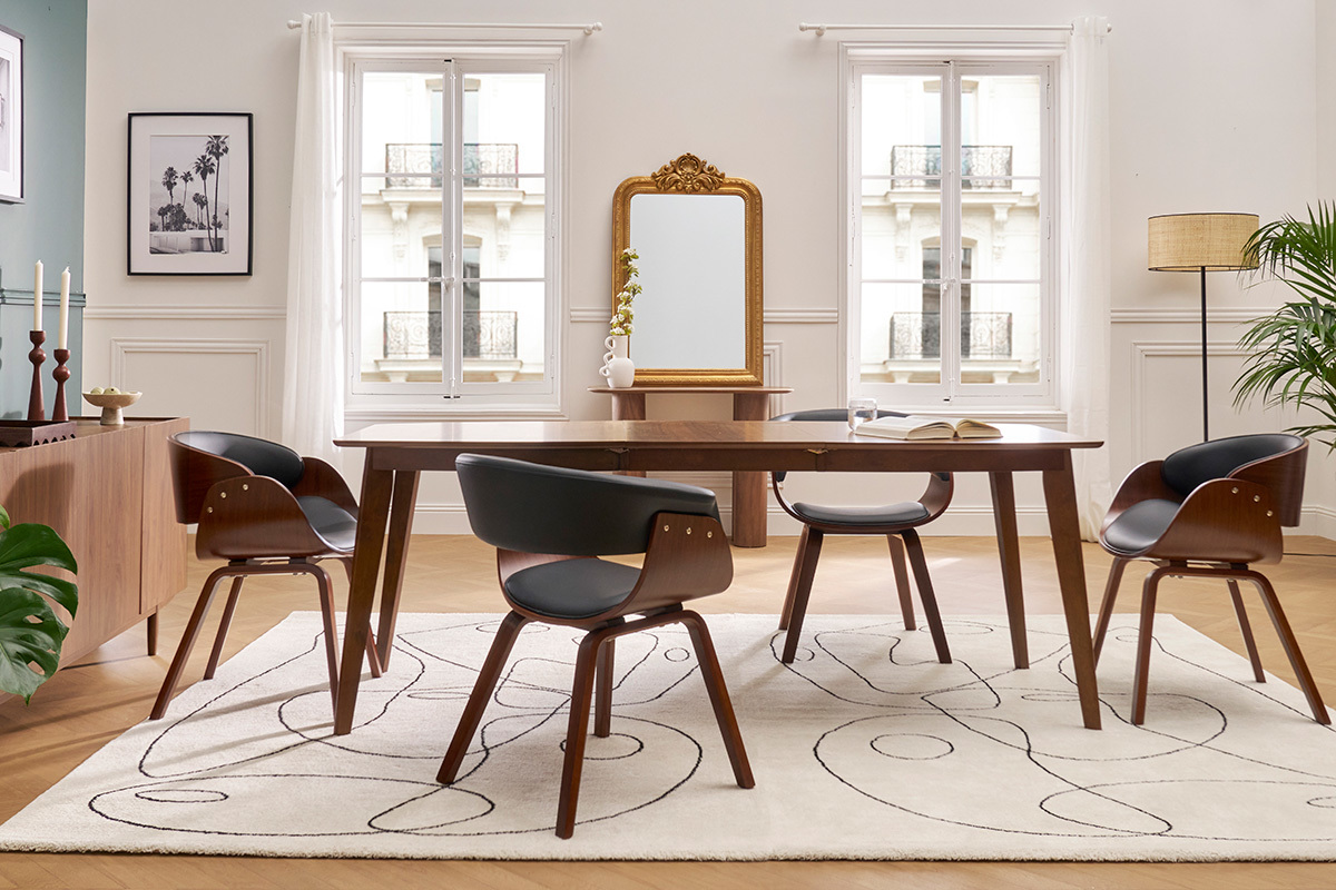 Table � manger extensible scandinave noyer L150-200 cm LEENA