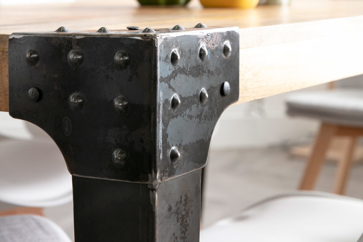 Table � manger industrielle acier et bois manguier massif L160 cm MADISON