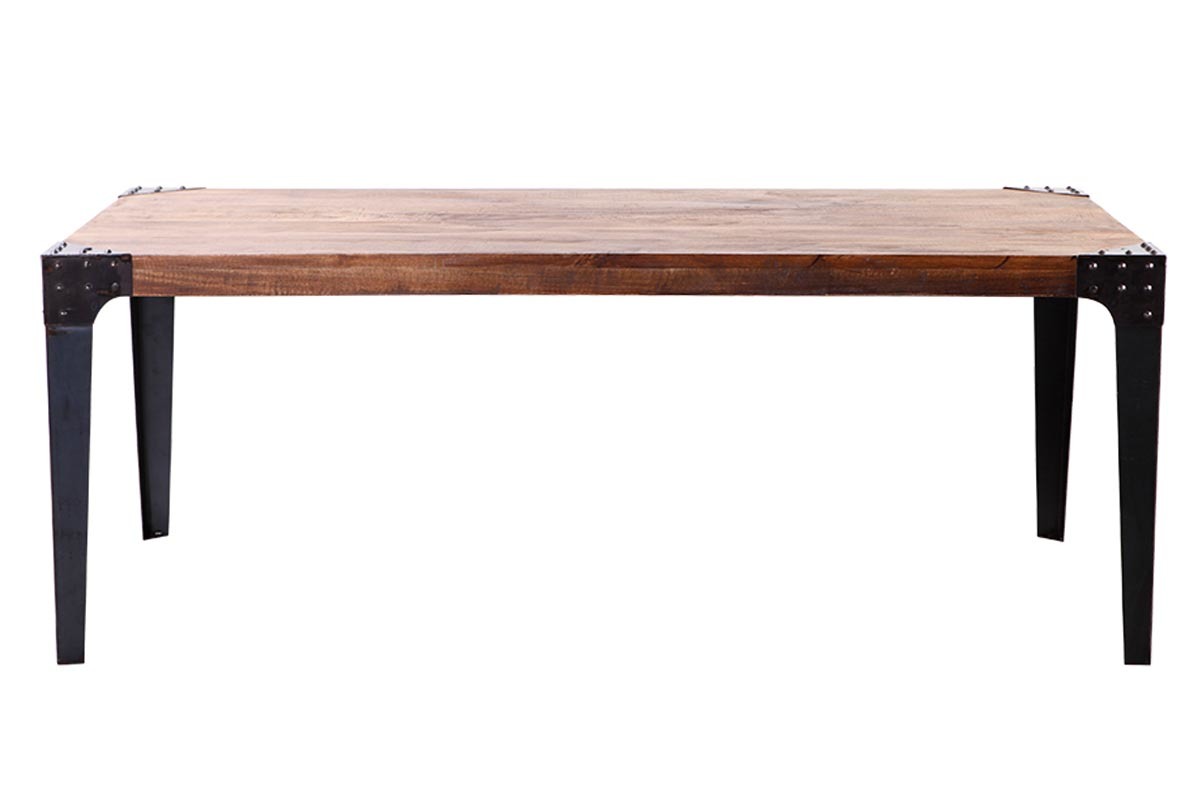 Table � manger industrielle rectangulaire acier et bois manguier massif L200 cm MADISON