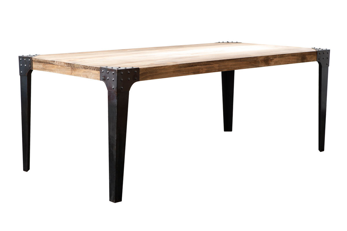 Table � manger industrielle rectangulaire acier et bois manguier massif L200 cm MADISON