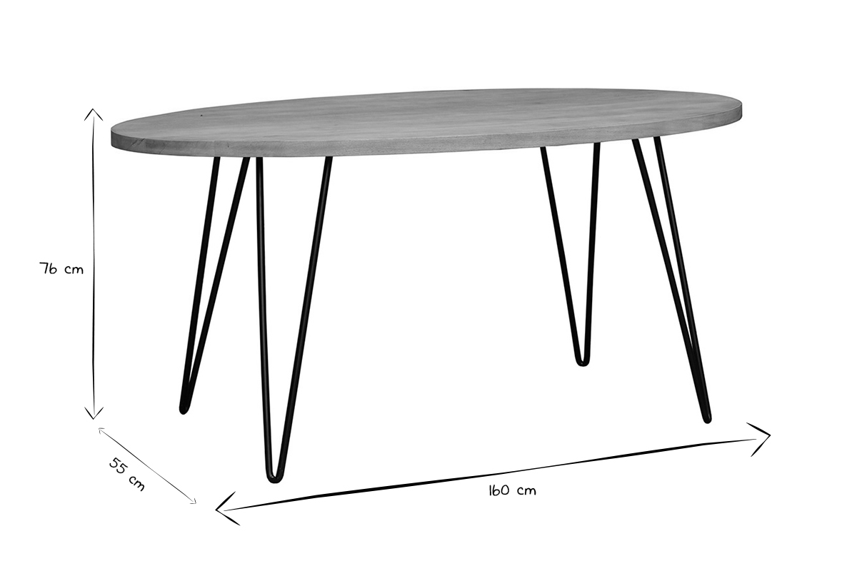 Table � manger ovale en bois manguier massif L160 cm VIBES
