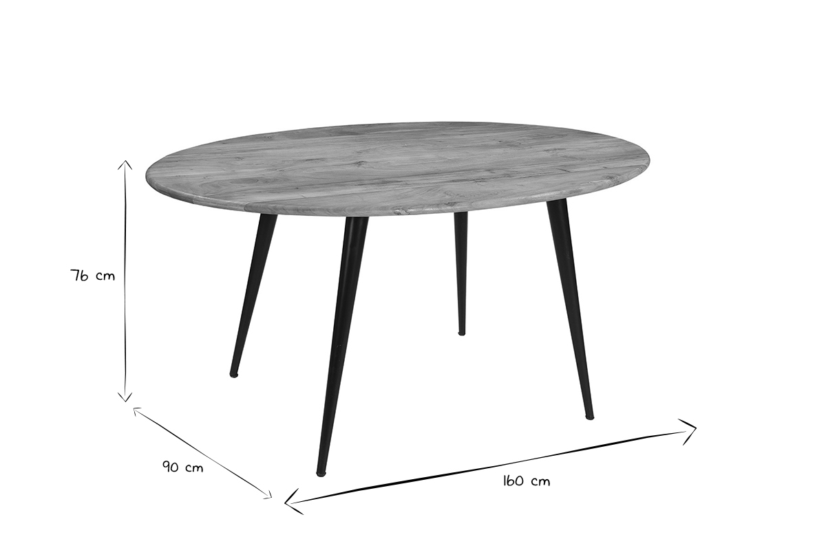 Table � manger ovale en bois massif et m�tal noir L160 cm OBALI