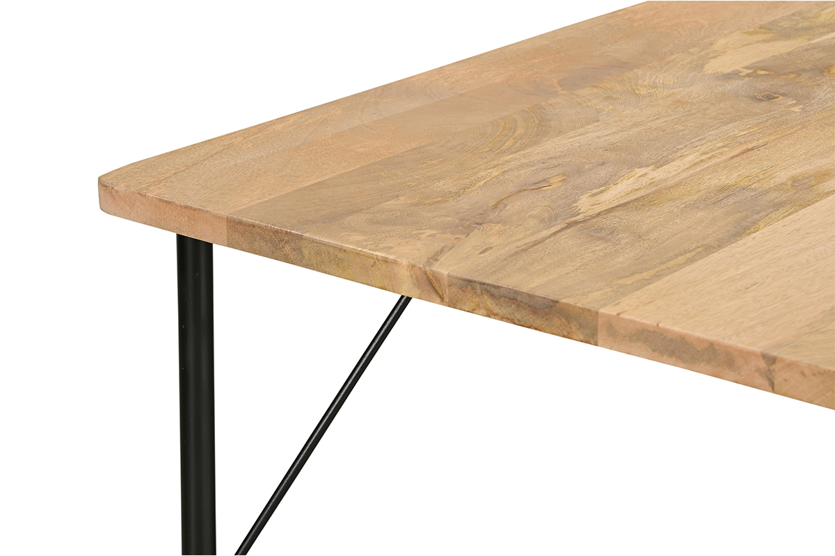 Table � manger rectangulaire en bois manguier massif et m�tal noir L180 cm JUDE