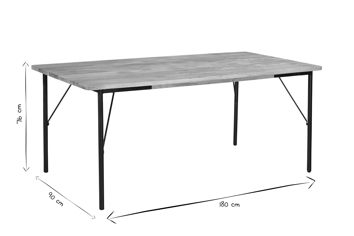 Table � manger rectangulaire en bois manguier massif et m�tal noir L180 cm JUDE