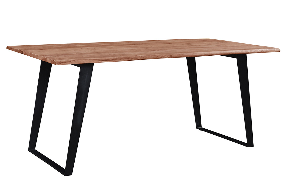 Table � manger rectangulaire en bois massif et m�tal noir vue de 3/4