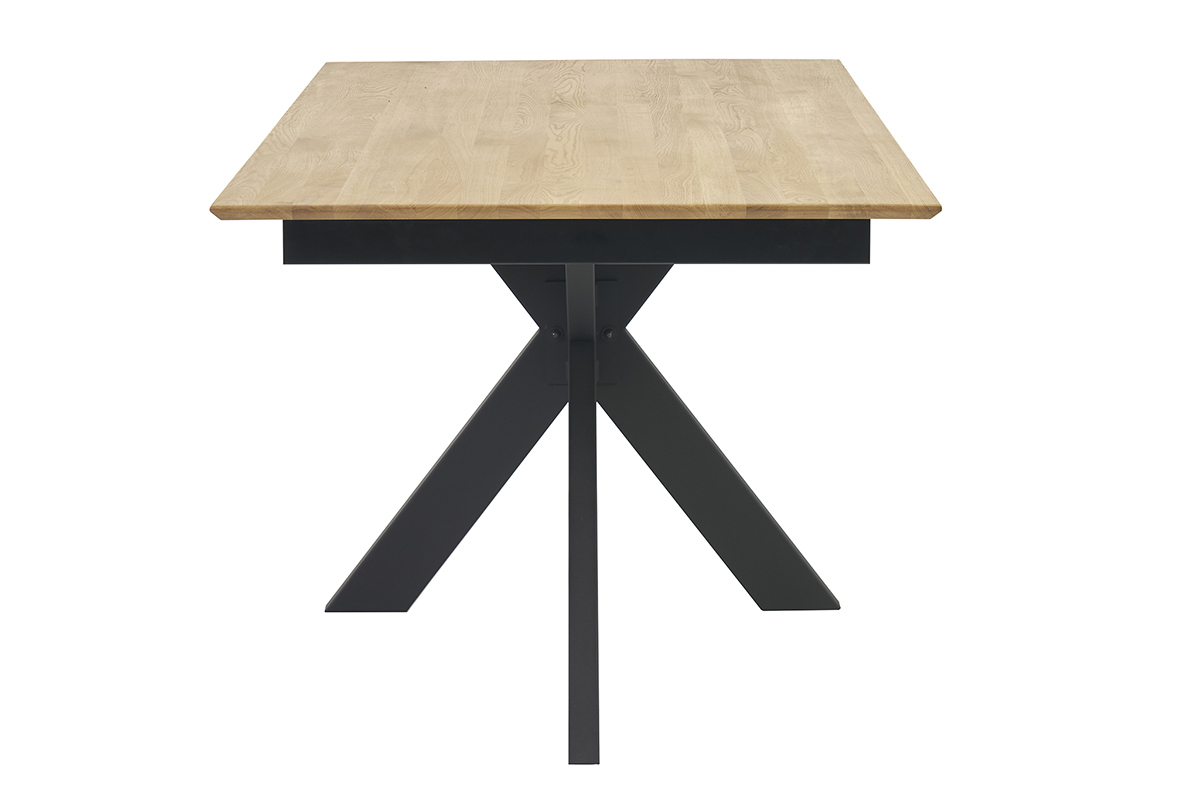Table � manger AGATA en ch�ne massif, vue de profil, pi�tement en croix.
