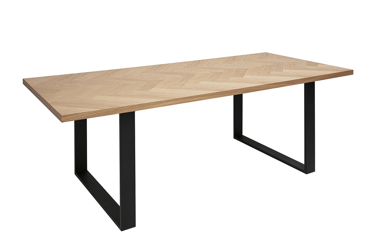 Table � manger rectangulaire finition bois ch�ne et m�tal noir L200 cm MAGDA
