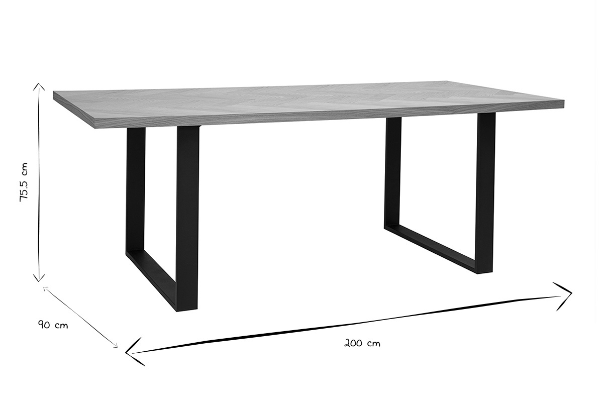 Table � manger rectangulaire finition bois ch�ne et m�tal noir L200 cm MAGDA