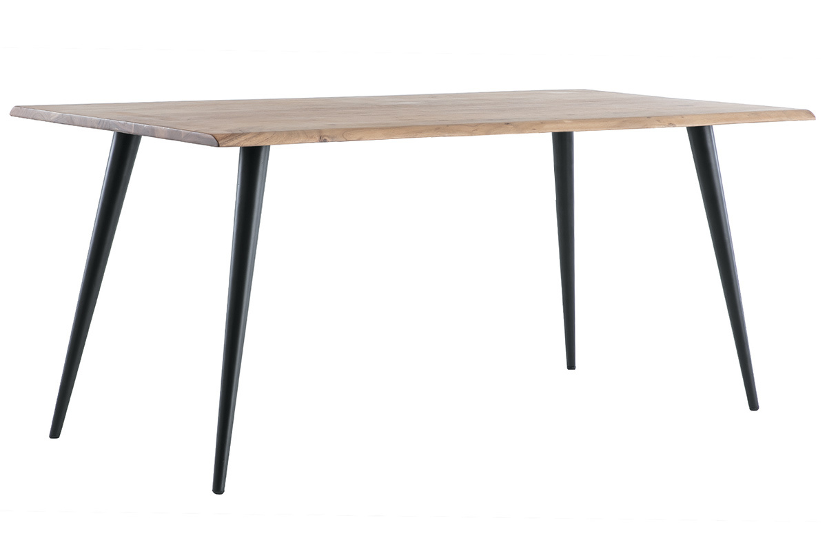 Table � manger rectangulaire en bois massif et m�tal noir, vue de 3/4.