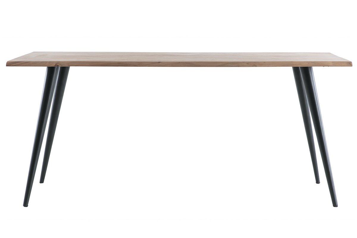 Table � manger rectangulaire en bois massif et m�tal noir, vue de face.