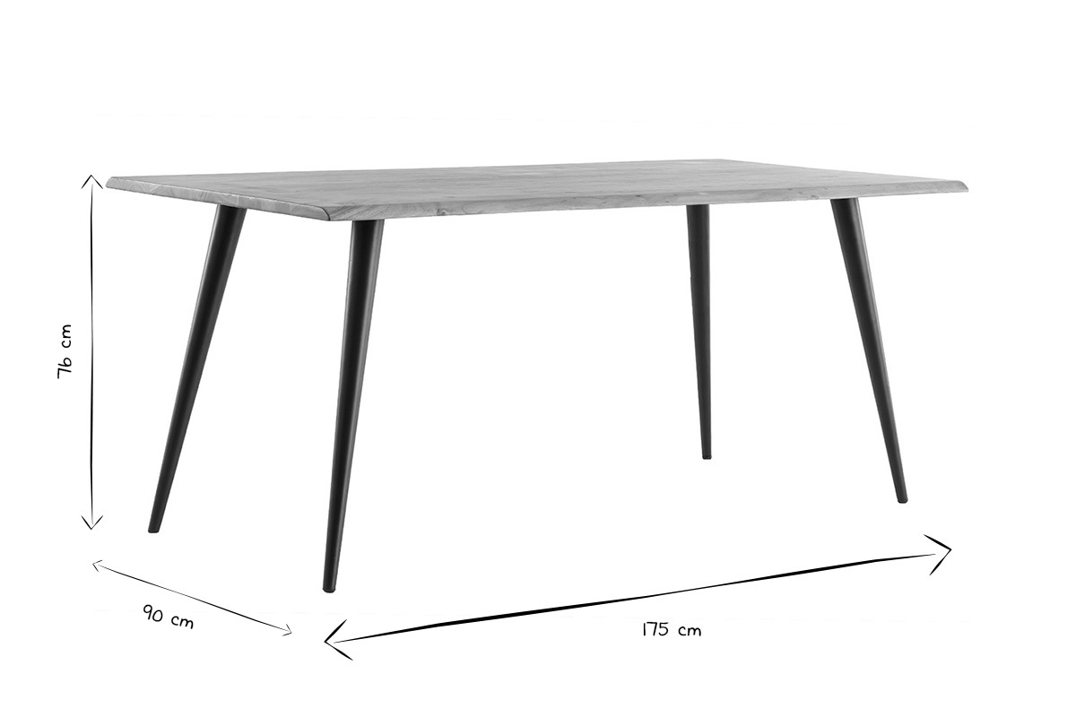 Table � manger rectangulaire L175 x P90 x H76 cm en noir et blanc.