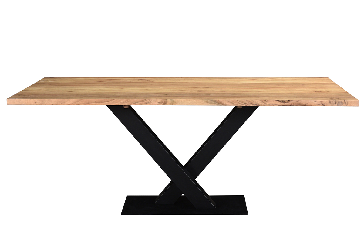 Table � manger rectangulaire industrielle en bois massif et m�tal noir L200 cm VALLEY