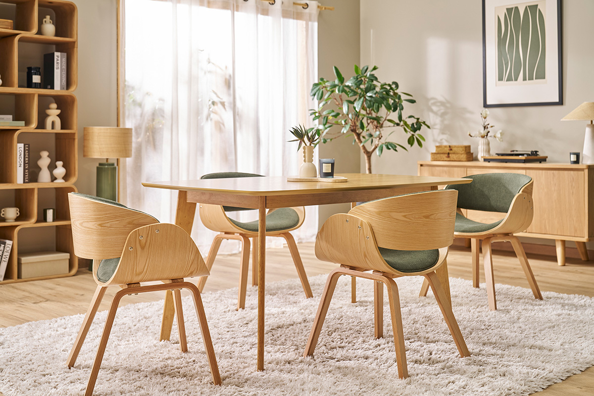Table � manger rectangulaire scandinave bois clair ch�ne L150 cm LEENA
