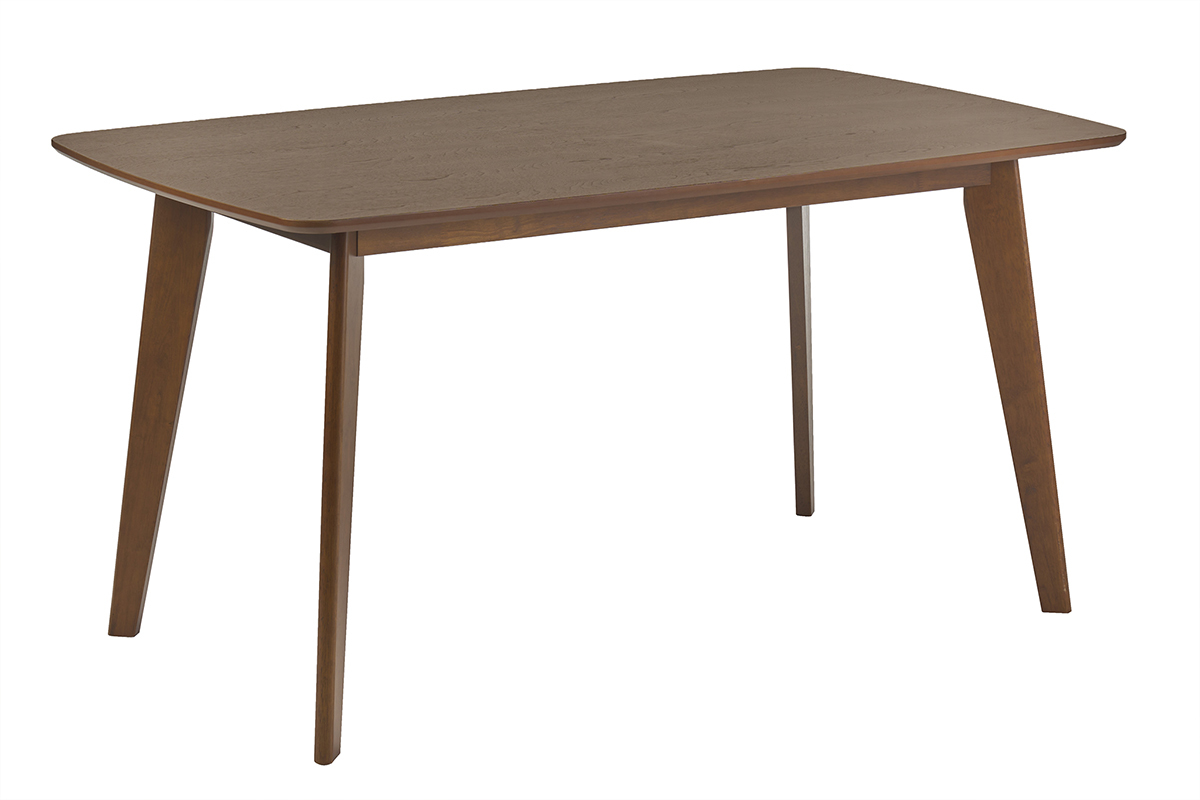Table � manger rectangulaire scandinave en bois fonc� noyer, vue de 3/4.