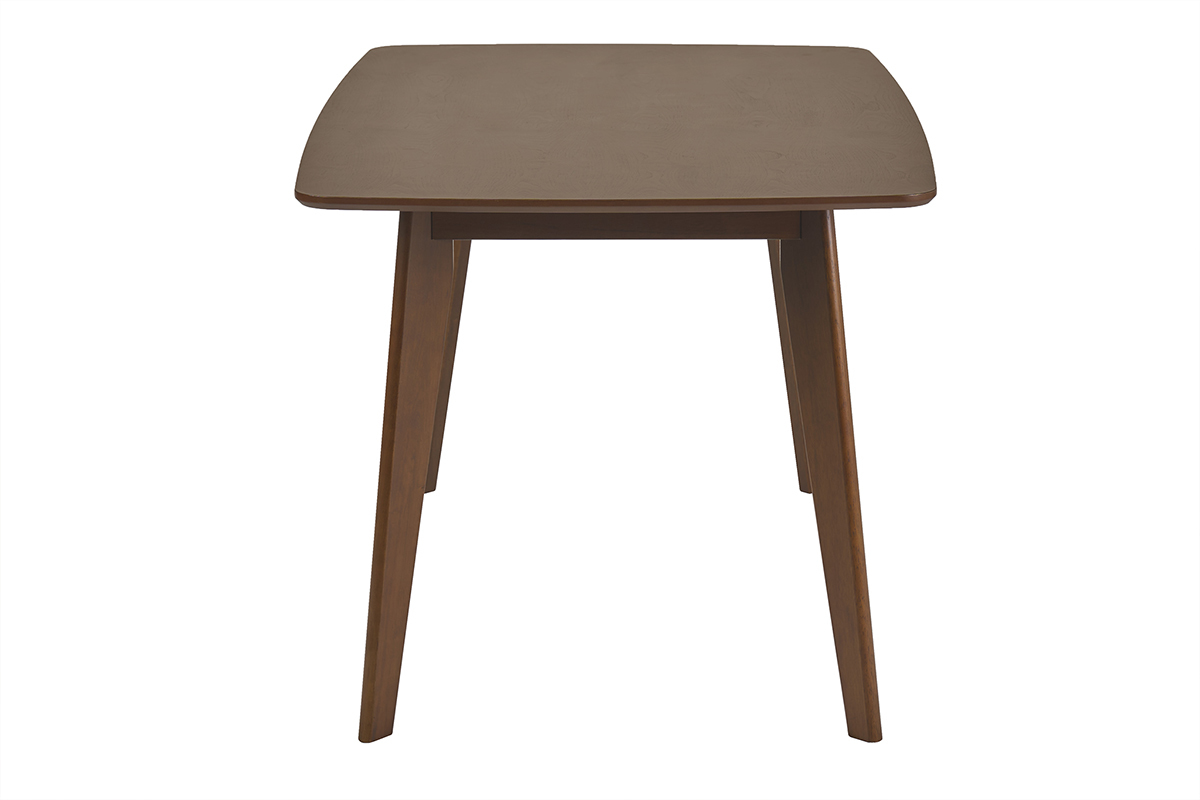 Table � manger rectangulaire scandinave en bois fonc�, vue de profil, dimensions L150 cm.