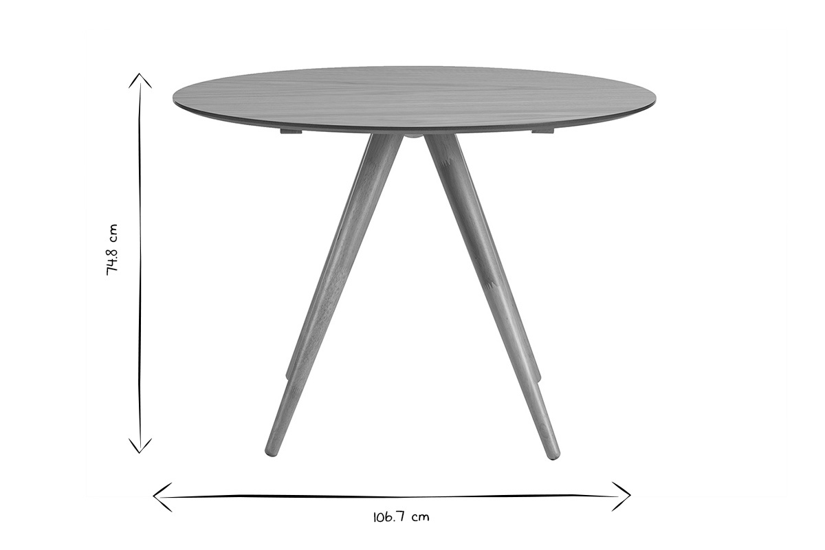 Dimensions de la table ronde WALFORD : 106.7 cm de diam�tre, 74.8 cm de hauteur, en noir et blanc.