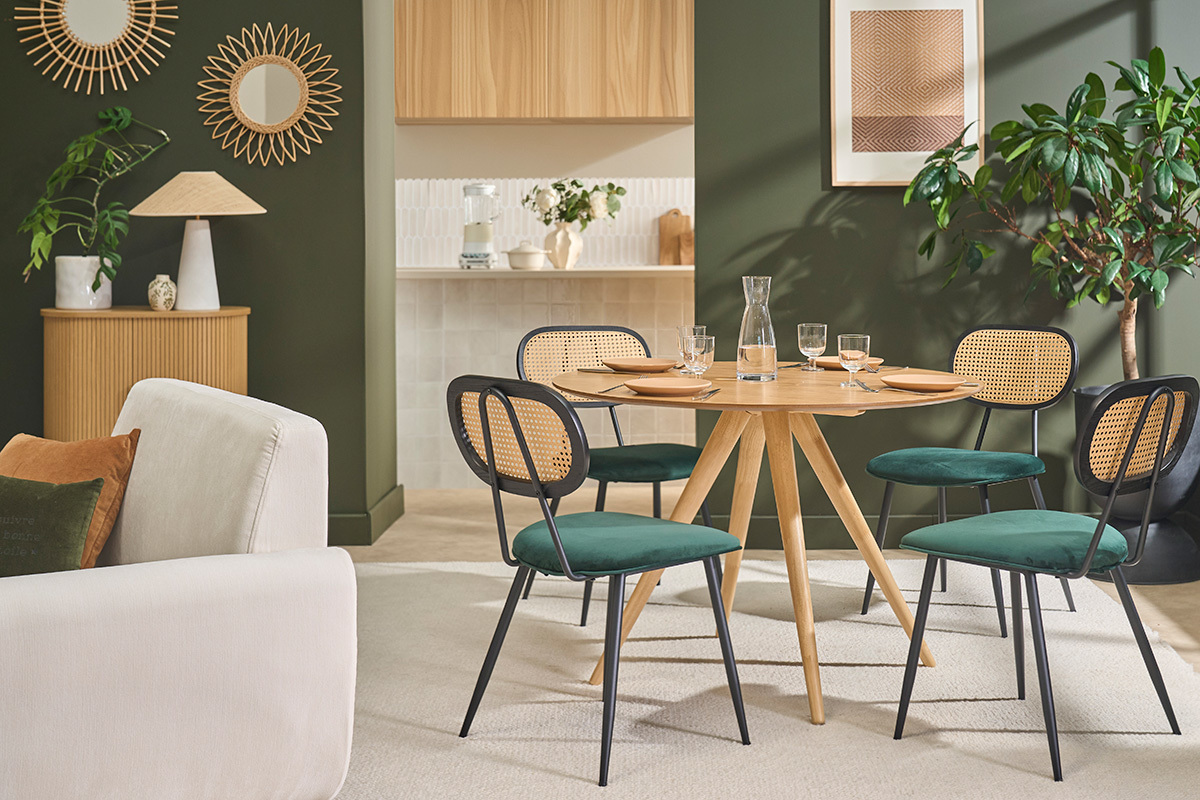 Table � manger ronde design en bois clair fr�ne D106 cm WALFORD