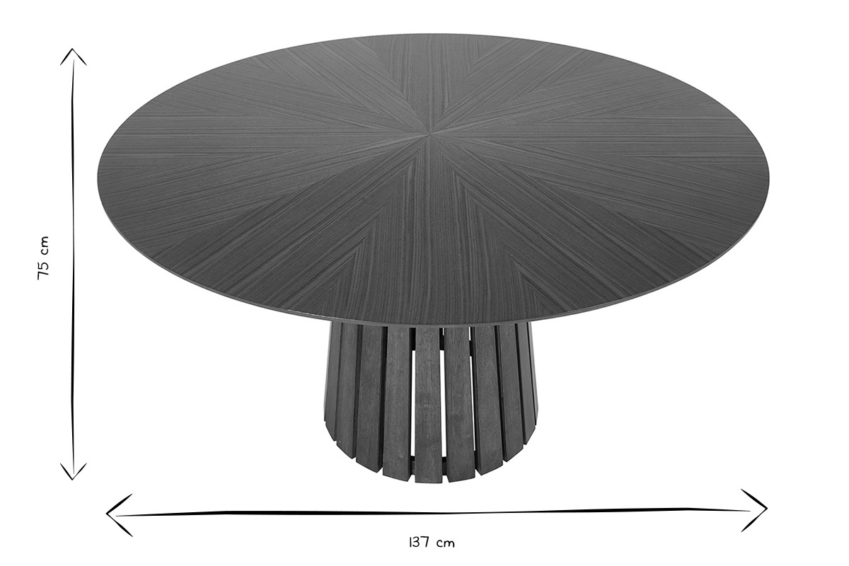 Table ronde DITA, vue du dessus, dimensions 137 cm de diam�tre, 75 cm de hauteur, en noir et blanc.