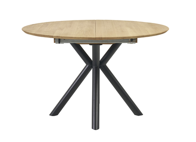 Table &agrave; manger ronde extensible en bois clair ch&ecirc;ne massif et m&eacute;tal L120-170 cm OLGA