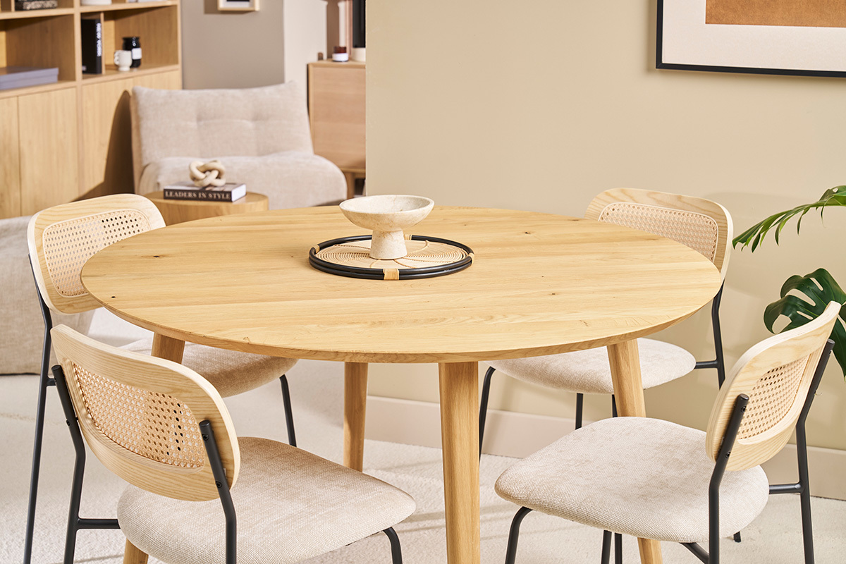 Table � manger ronde fr�ne D120 cm LIVIA