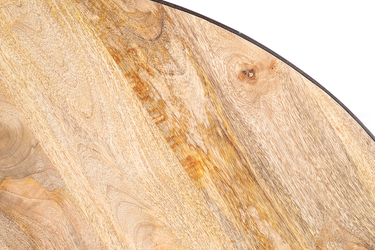Plateau de table en manguier massif avec motifs naturels.