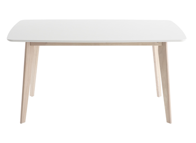 Table &agrave; manger scandinave blanc et bois clair rectangulaire L150 cm LEENA