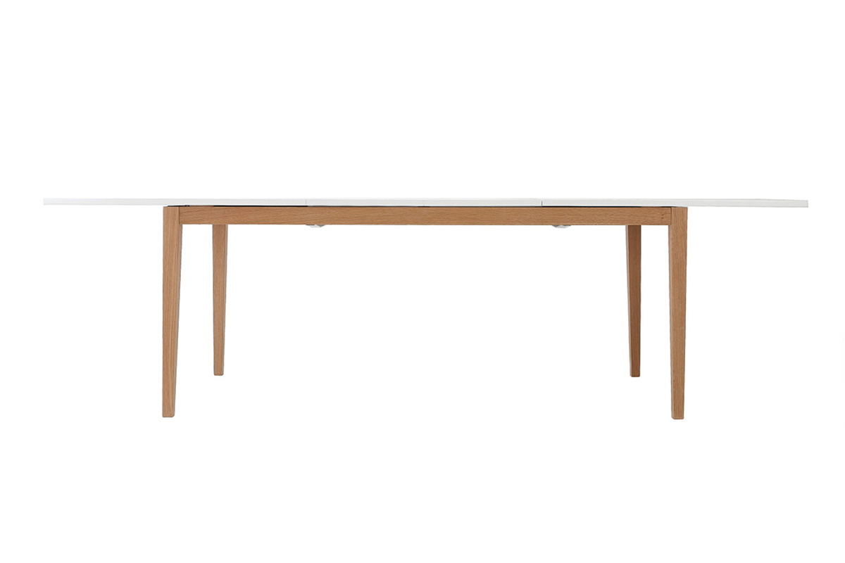 Table � manger scandinave extensible blanche pieds bois rectangulaire L180-260 cm DELAH