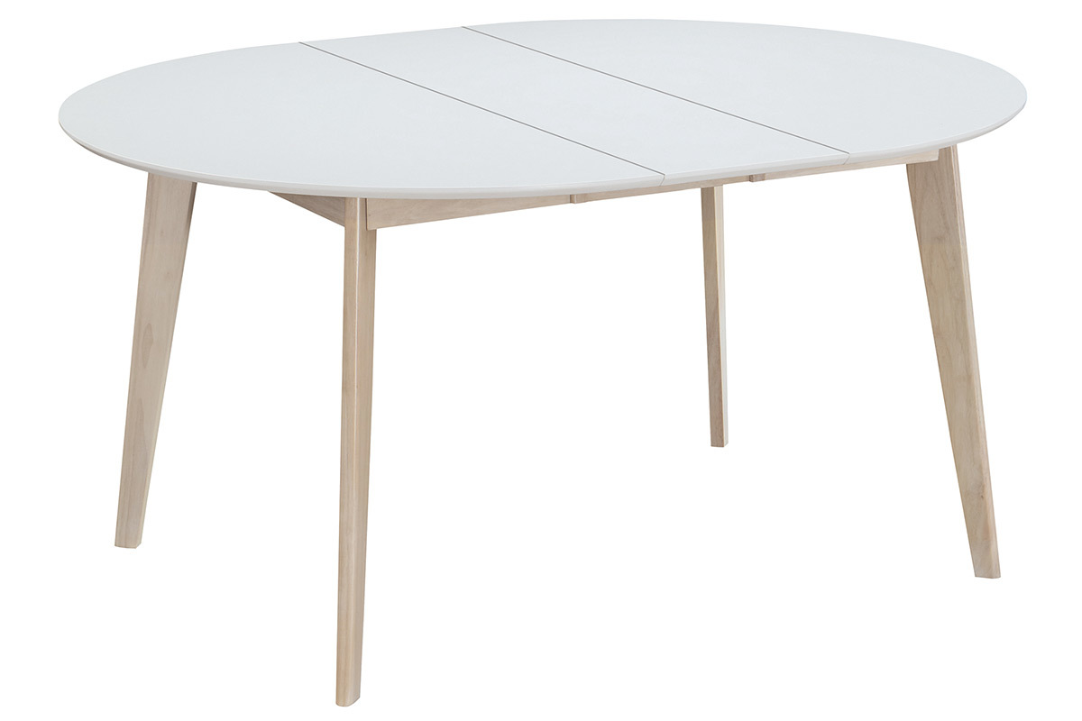 Table � manger scandinave ronde extensible blanc et bois L120-150 cm LEENA